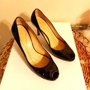 Kate Spade black patent leather peep toe heels size 8.5